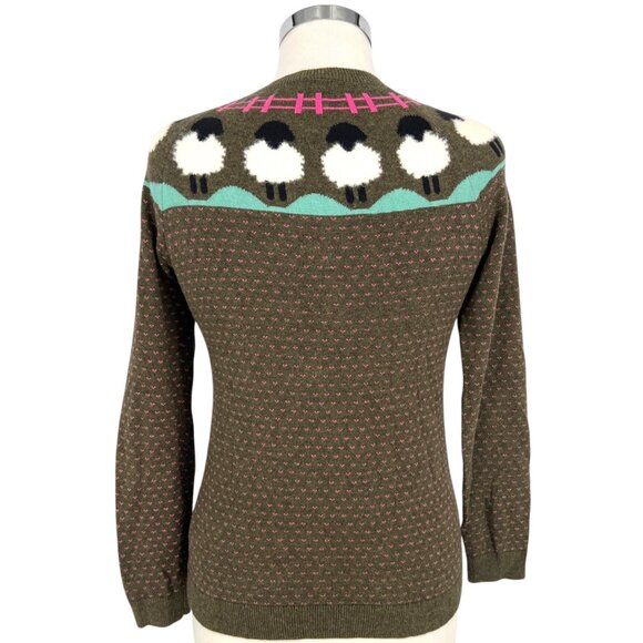 Talbots Sheep Yoke Raglan Crewneck Pullover Green Pink Size Small Petite - Picture 8 of 11